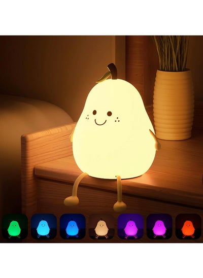 Buy Pear- Shape Silicone Night Light, LED Night Light Colorful Light Color USB Charging Timed Automatic Shutdown Smile Pear-Shape Silicone Bedside Lamp Decoration for Baby, Kids, Teenagers Bedroom in UAE