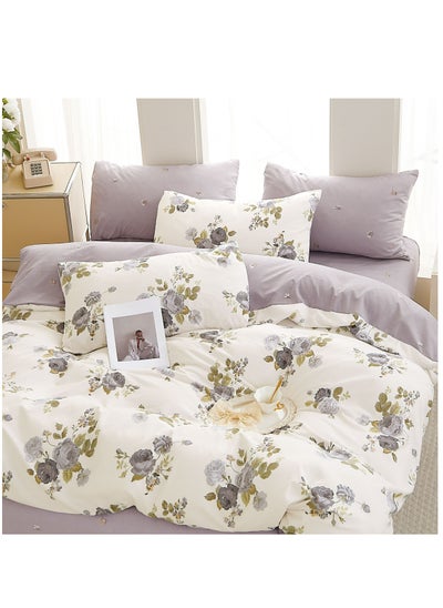 اشتري Printed Comforter Set 4-Pcs Single Size All Season Decorated Reversible Single Bed Comforter Set With Super-Soft Down Alterntaive Filing,Dawn Pink في السعودية