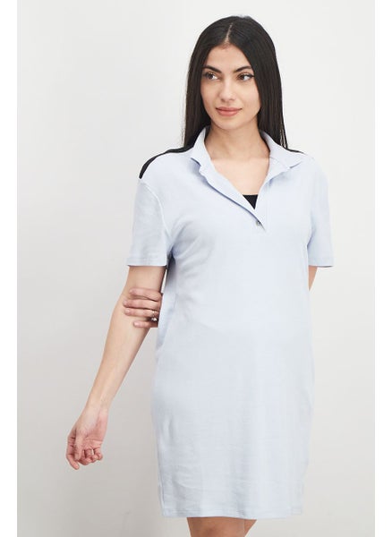 اشتري Women Plain Short Sleeve Shirt Dress, Cloud في السعودية