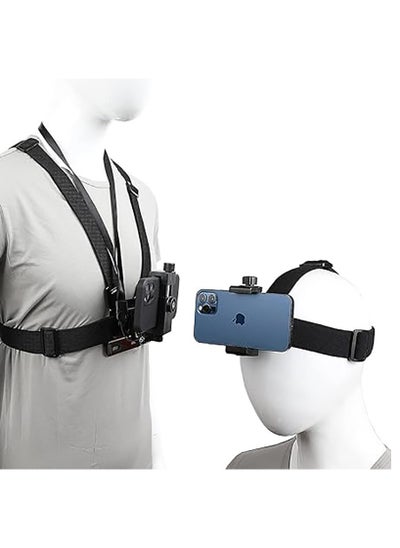 Buy Mobile Phone Chest Strap Harness Mount Head Strap Holder Kit Works with all phone clips compatible with iPhone, Samsung, GoPro Hero 9, 8,7, 6,5,4, 3,2,1, AKASO, DJI Osmo and POV/VLOG. in Saudi Arabia