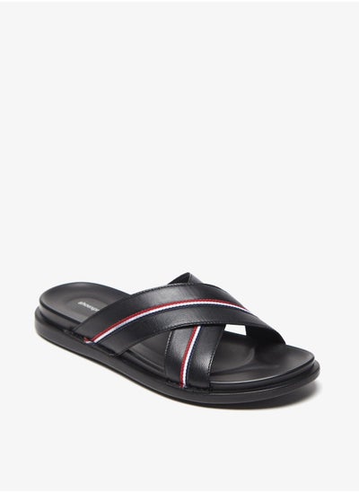 Buy Textured Cross Strap Slip On Arabic Sandals with Tape Detail in UAE