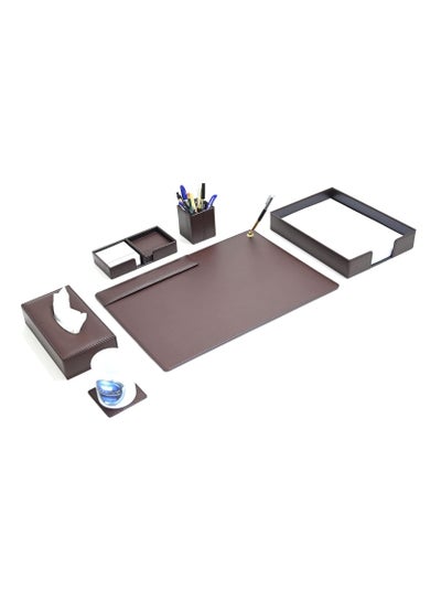 Buy 5 Piece FIS Executive Desk Set in Gift Box, Italian PU, Dark Brown Color - FSDS221DBR in UAE