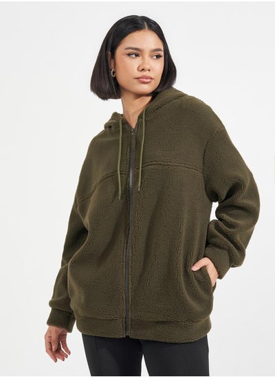 Buy Oversized Longline Faux Fur Zip Through Hoodie in Saudi Arabia