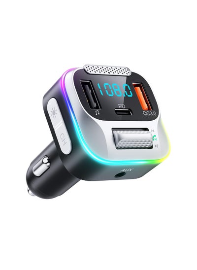 اشتري Bluetooth FM Transmitter for Car, Bluetooth Car Radio Adapter Dual USB Car Charger, Wireless Big Microphone, Support Bass Stereo Hi-Fi Sound, Hands-Free Calls في الامارات