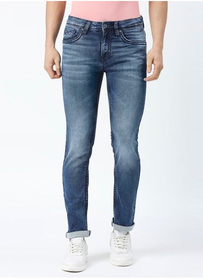 Buy Mid Rise Faded Jeans with Button Closure in Saudi Arabia