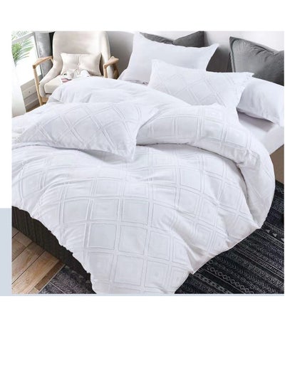 Buy Jacquard Comforter Bedding Set Duvet inserted fitted bedsheet Pillowcases Washed Cotton Solid Color Bed Linen King size 220*240cm Set in UAE