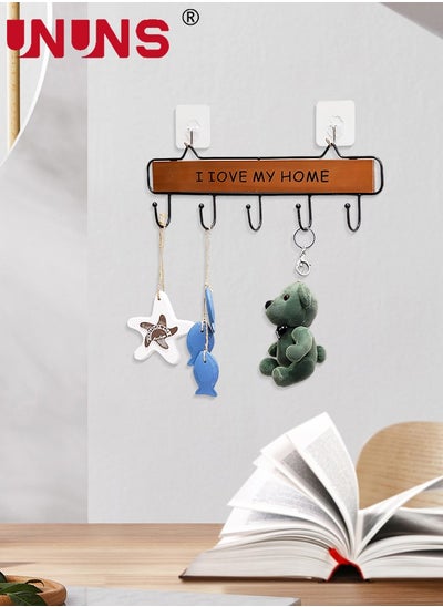 Buy Wooden Wall Door Hanger Hook Storage Rack,Wall Mount Storage Shelf Hooks,Metal Wood Coat Rack With 5 Hooks Rail For Coat,Scarf,Bag,Towel,Key,Hat in UAE