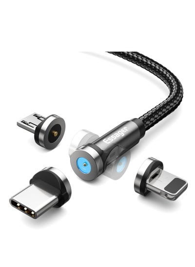اشتري Magnetic Charging Cable 4 Pack (3.3/3.3/6.6/6.6FT), Magnetic Chager 540° Rotation, LED Indicator, Universal Compatibility, USB C Type-C Micro iphone 3 in 1 Charger Cable (Black) في السعودية