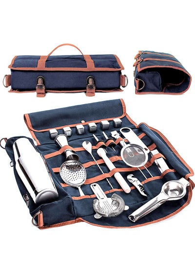 اشتري Bartender Kit Bag, Portable Waxed Canvas Bag Can Use For Professional 17-Piece Bar Tool Set, Including Shoulder Strap for Easy Carry(Bar Tools Not Include)(Blue) في الامارات