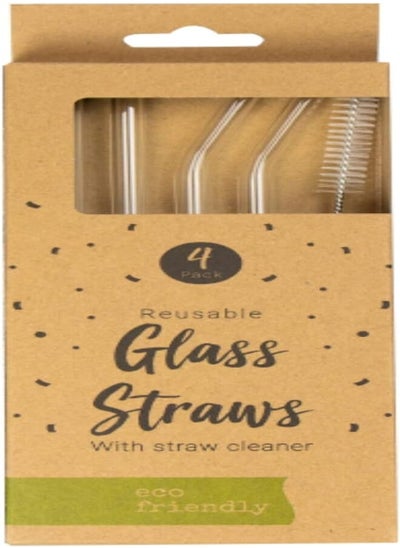 Buy White Glass Straws with Cleaner, Pack of 4 - Reusable & Stylish Design, Perfect for Hot & Cold Drinks in Egypt