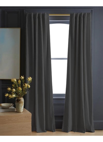 اشتري Velvet Curtains Soft Fabric 1Piece Dark Grey-140x280 في مصر