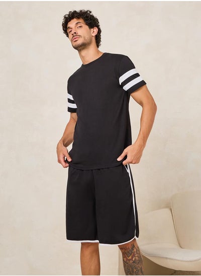 Buy Striped Sleeves Detail T-Shirt & Shorts Set in Saudi Arabia