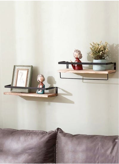 Buy 2-Pieces Wall Mounted Floating Shelves Wooden Brown/Black 40x15 Centimeter in UAE