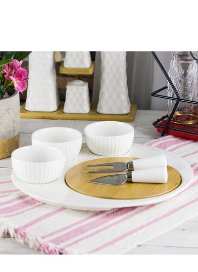 Buy Ceramic and wood plate set of 6 pcs in Saudi Arabia