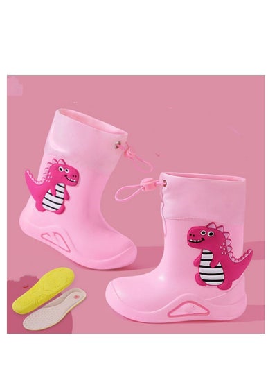 Buy Children's Rain Shoes Cartoon Children's Rain Gear Outdoor Waterproof Non-slip Dinosaur Elastic Mouth Pink in Saudi Arabia