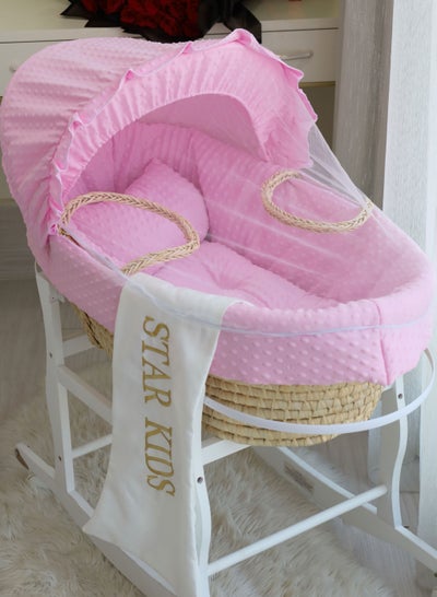 Buy Baby Moses Basket Cradle With Rocking Stand, Pink in Saudi Arabia