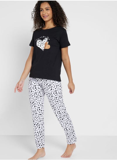 Buy Graphic Nightwear T-Shirt And Pyjama Set in UAE