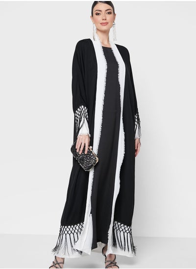 Buy Fringe Hem Broidered Abaya in UAE