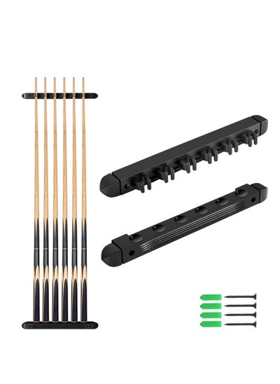 اشتري 1 Pack Pool Stick Holders, Wall Mounted Billiard Holder, Wooden Pool Cue Holders with 6 Cues, Billiard Cue Racks Set (Black) في الامارات