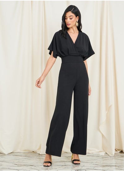 Buy Textured Knit Front Wrap Wide Leg Jumpsuit in Saudi Arabia