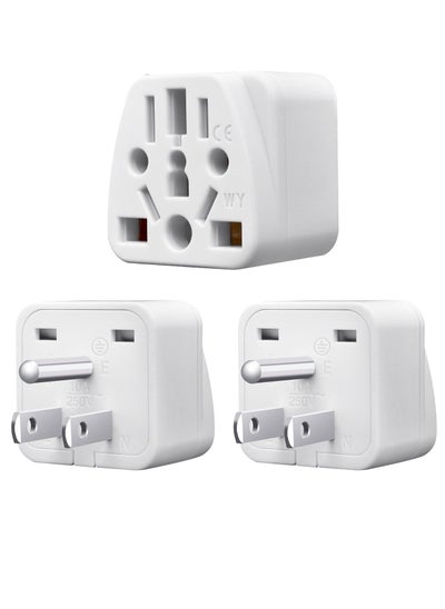 Buy World to US Travel Adapter (3-Pack), White Universal 3-Prong Power Solution - Converts EU/JP/AU/UK/CN to US, Safe & Versatile Wall Charger for Smartphones, Laptops & More - Stylish Design in Saudi Arabia