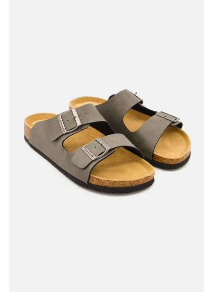 Buy Men Slip On Synthetic Leather Sandals, Grey in UAE