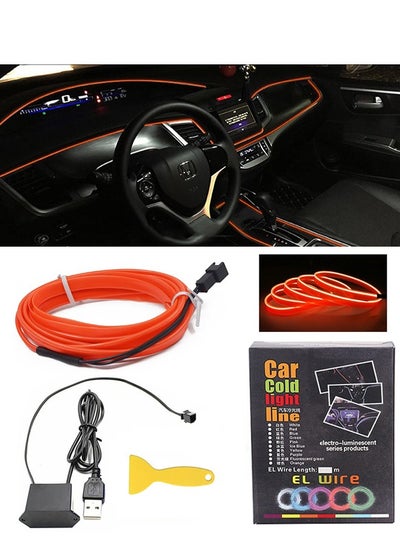 اشتري USB EL Wire Car Interior LED Light Bar, Neon Cold Light Ambient Light with 6mm Sewing Edge, Ambient Lighting Kit for Car Interior Trim, Garden Decorations 5V/DC(1-5M/16.4FT,Orange) في السعودية