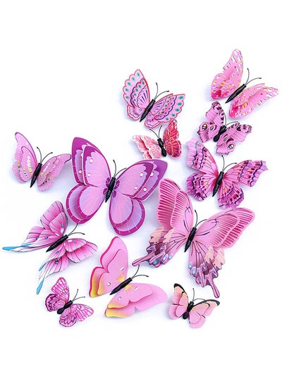 Buy Butterfly Wall Sticker, Magnetic 3D Butterfly Mural Decal, Removable Decorative Wall Sticker for Kids Room Bedroom Living Room Office Party Decoration 24 pcs, Pink in Saudi Arabia