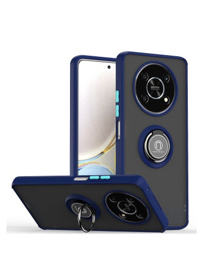 Buy Honor X9 4G/5G Heavy Duty Case Hard Back Flexible Edges anti-scratch and shockproof Circular Ring Support Car Magnets Blue Frame in Saudi Arabia