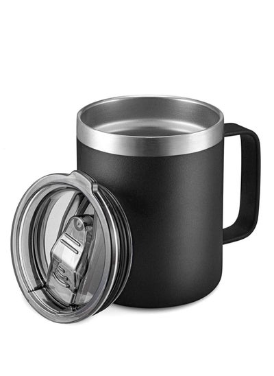 اشتري 12 oz Stainless Steel Insulated Coffee Mug with Handle, Double Wall Vacuum Travel Coffee Tumbler Cup with Sliding Lid (Black) في السعودية