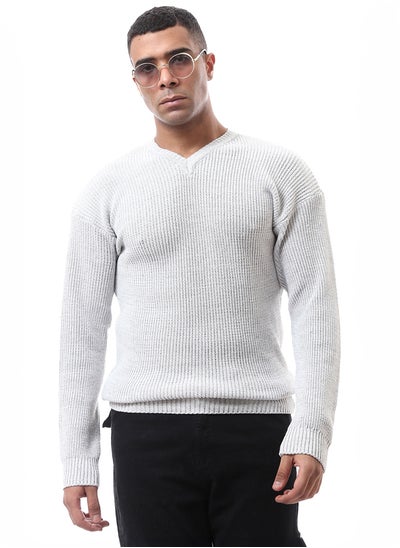 Buy V-Neck Light Grey Slip On Knitted Pullover in Egypt