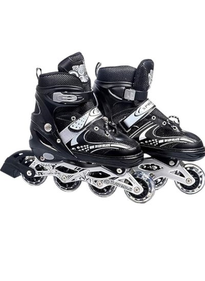 اشتري Adjustable Roller Skates with Light Up Wheels, Professional Inline Skating Shoes, Lighting Wheel Comfort Skate Shoes - Size S 30-34 (Black) في السعودية