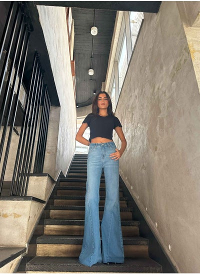 Buy Super Flared - Light Blue Wash High-Waisted Jeans. in Egypt