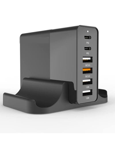 اشتري 75W USB Charging Station, 6-Port PD 3.0 USB C Type C Wall Charger for Multiple Device, Compatible with Mini/MacBook Pro/Air iPhone13/12 Airpods/iPad/Think Pad/Galaxy/Switch في الامارات