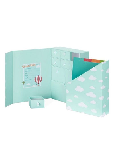 اشتري Baby Keepsake Box Baby Memory Box For Keepsakes Storage With 9 Drawer Compartments For Boy Or Girl 13" X 10" X 7.1" Hot Air Balloons في الامارات