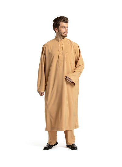 اشتري Standing Collar Robe Men's Solid Color Long Sleeve Robe Set Two Pieces في السعودية