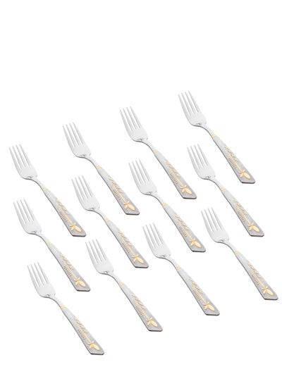 Buy 12 Pieces Stainless Steel Dinner Fork With Gold in Saudi Arabia