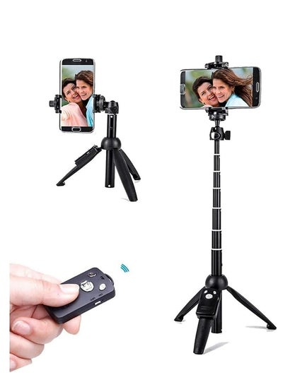 اشتري Selfie Stick for Phone Size 4.5-6.2 Inch, 3 in 1 Portable Cell Phone Holder/Stand Extendable Tripod with Bluetooth Wireless Remote Lightweight Compatible-iOS, Android (BLACK) (ELT-SS-T01) في الامارات