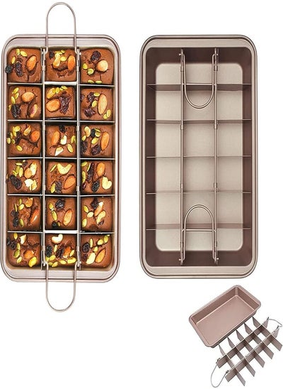 Buy Brownie Cake Pan, Non-Stick Brownie Pan With Dividers, 18 Pre-slice Baking Tray, Slice Solutions Cake Bakeware, Square Baking Pan with Built-in Slicer, Carbon Steel Bakeware for Oven Baking, 12*8*2 In in Egypt