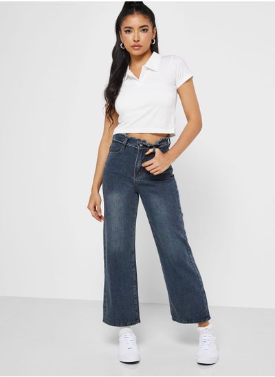 Buy Raw Waistband Detail Jeans in UAE