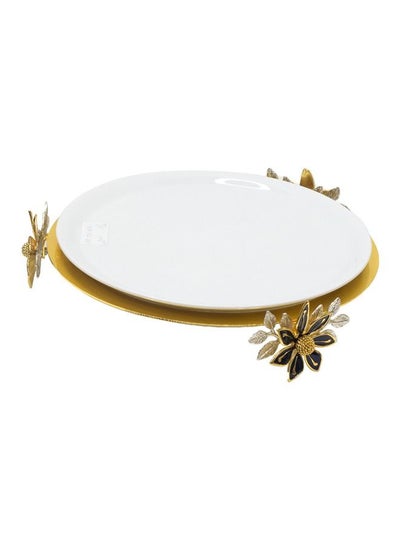 اشتري 2-piece Platter Set With Stand, gold/black, 30 cm في الامارات