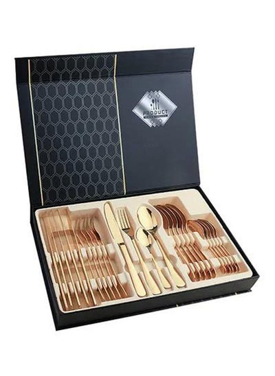 اشتري 24-Piece Western Style Eco-Friendly Dishwasher Safe Stainless Steel Cutlery Set Gold في الامارات