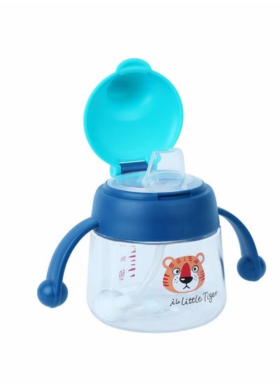 اشتري Sippy Cups for Baby 6+ Months, 180ML Toddler Baby Bottles, Spill-Proof Transition Learner Cups for Infant Toddler 6-24 Month, Clear Scale Trainer Cup with Weighted Straw Cover (Blue Tiger) في الامارات