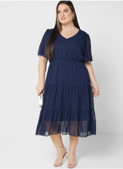 Buy Dobby Textured Fit & Flare Dress in UAE