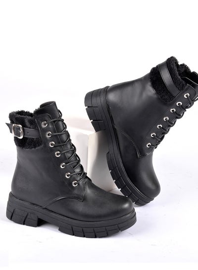 Buy Boot  Mid Heel Leather E-92 - Black in Egypt