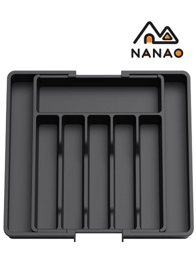Buy Kitchen Drawer Organizer Expandable & Adjustable Silverware Organizer - Utensil Holder and Cutlery Tray with Grooved Drawer Dividers for Flatware and Kitchen Utensils (Black) in Saudi Arabia