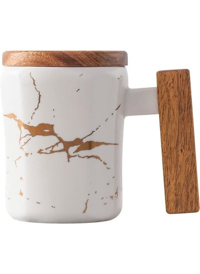 اشتري Porcelain mug with handle, wooden lid, and gold spoon في مصر