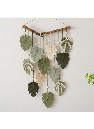 Buy Macrame feather Wall Hanging Boho Leaves Macrame Tapestry Wall Decor Handmade Green in Egypt