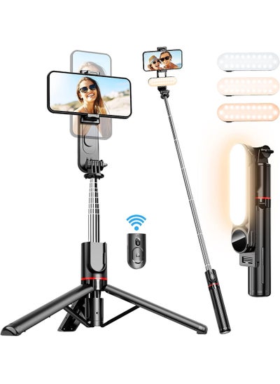 اشتري Stable Selfie Stick Tripod with Fill Light, 110cm Extendable Selfie Stick with Wireless Remote and Tripod Stand 360 Rotation for iPhone, Samsung and Smartphone في السعودية