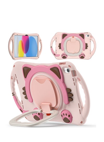 Buy Cute Cat Kids Case with 360° Rotating Handle for ipad 10th 10.9 inch 2022（A2757/A2777）Pink in UAE